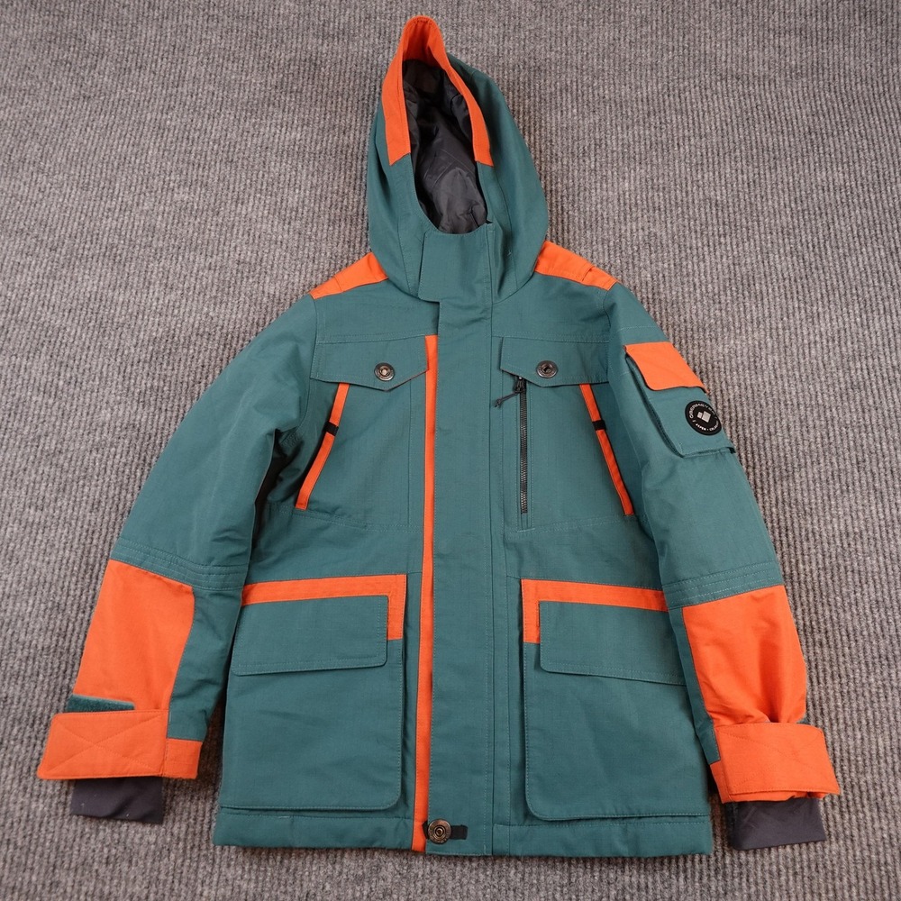 Obermeyer Jacket Youth 8 Green Orange Hooded Insulated Ski Snowboard Winter